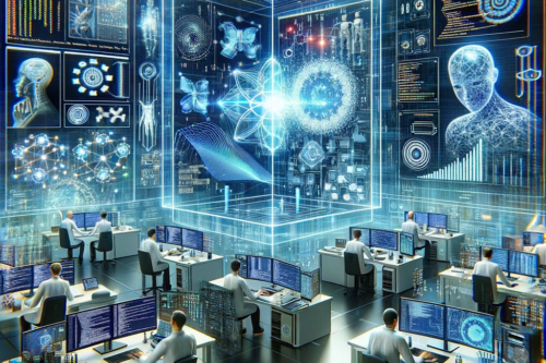 [A conceptual illustration depicting the verification and testing of machine learning and AI components. The image should portray a high-tech laboratory] Text generated by ChatGPT4