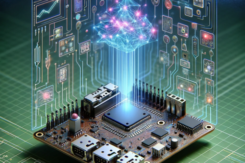 [An illustration showcasing embedded machine learning or TinyML. The image features a miniature computer board embedded with various electronic components]. Text generated with ChatGPT4