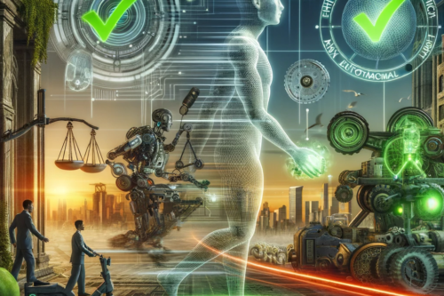[A conceptual illustration of ethical-sensitive autonomous cyber-physical systems. The image portrays a futuristic scene with advanced robotics and humans interacting in an ethical way.] Text generated by ChatGPT4