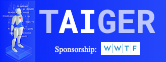 This is a Logo of the TAIGER Project. It contains the text [TAIGER] and a reference on the WWTF funding agency that financially supports the project. On the left there is the symbol of a robot with deontic logical formulas on the side.