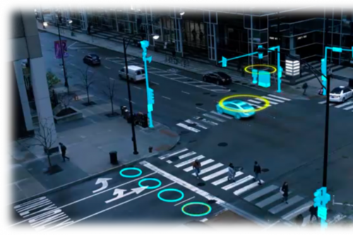 View of an intersection provided with an intelligent intersection traffic system