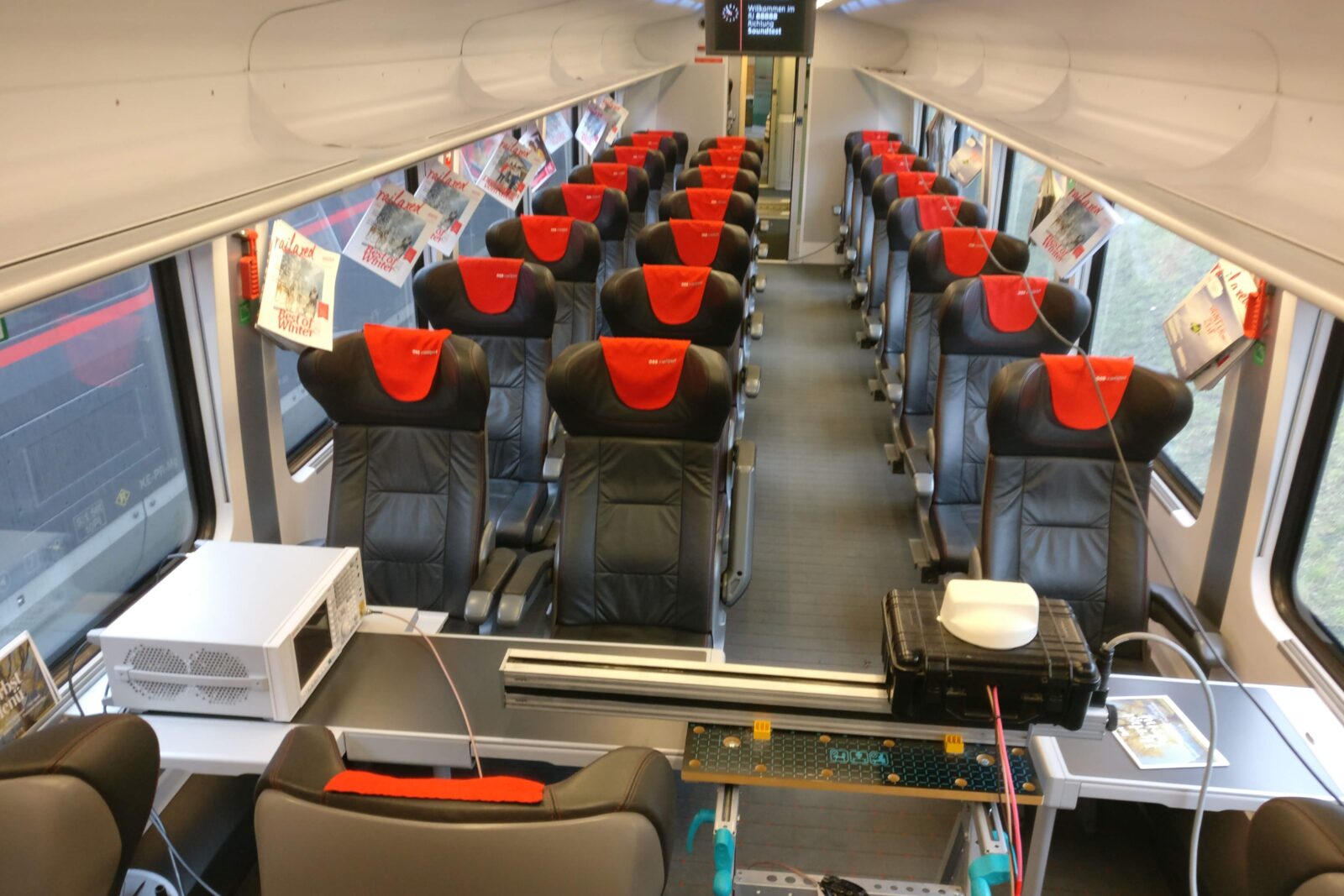 Photo of the setup of the measuring system in the train