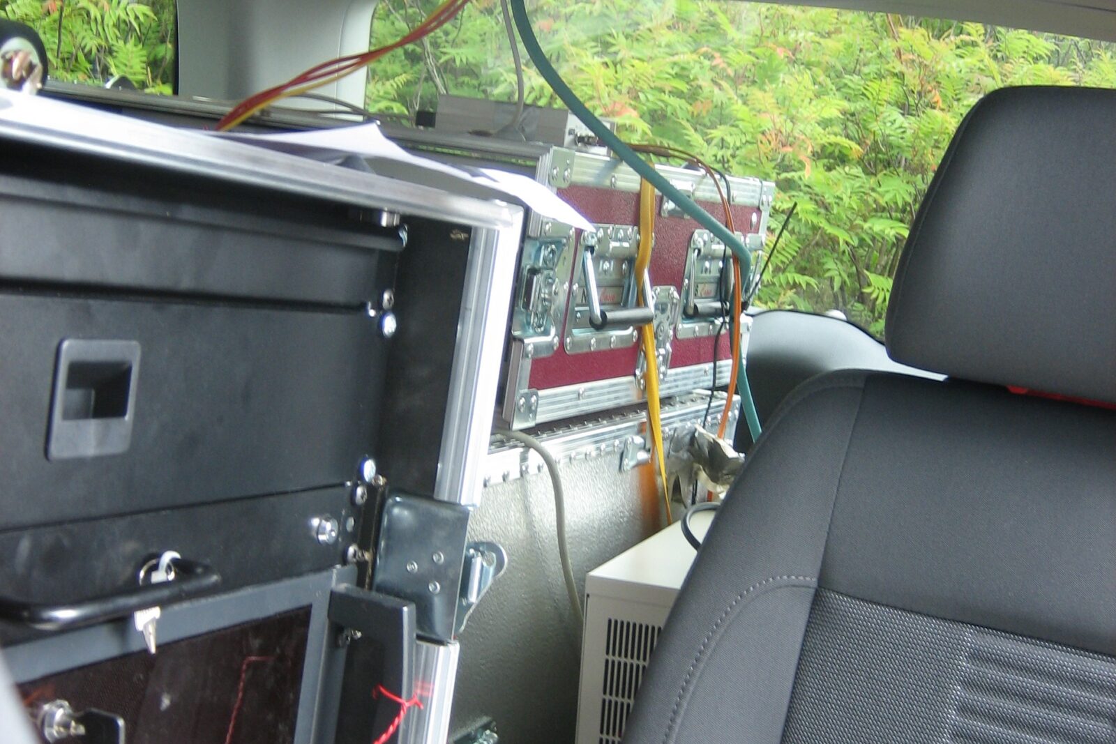 Photo of the portable RF equipment for vehicular communication measurements in the car