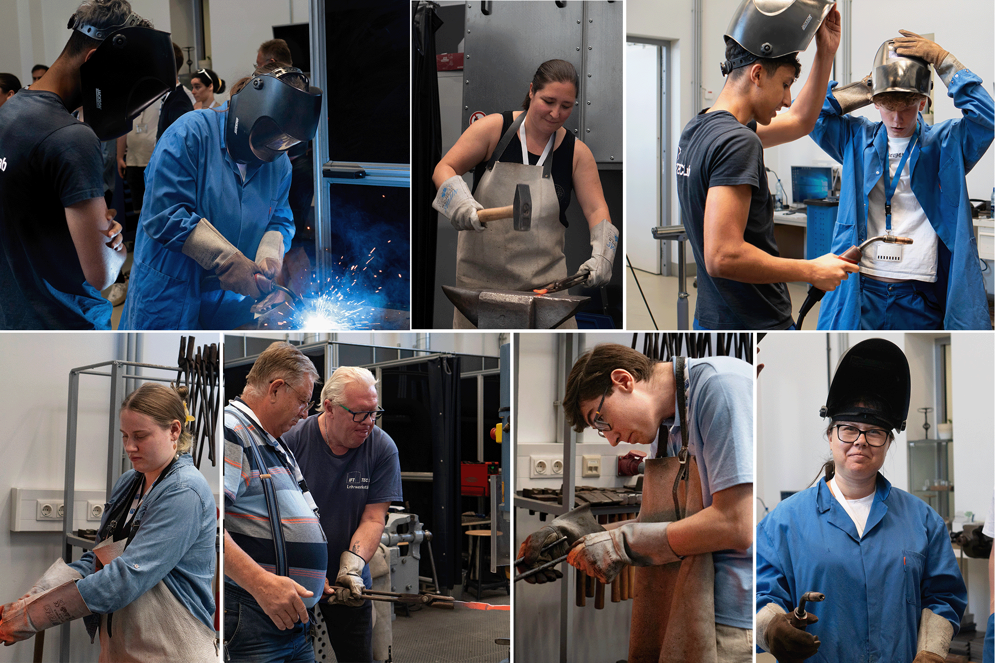 Collage aus Personen in der Werkstatt - z.B. mit Schweißgerät