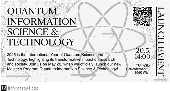 abstrakte Pixel und ein Pixelatom, Schwarz auf beige-grauem Hintergrund