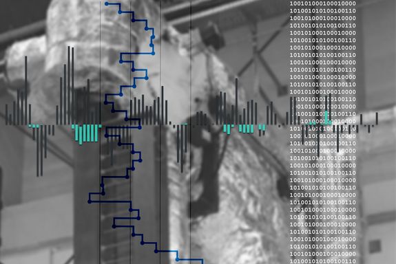 Symbolbild aus Graphen im Vordergrund und eine Industrieanlage im Hintergrund