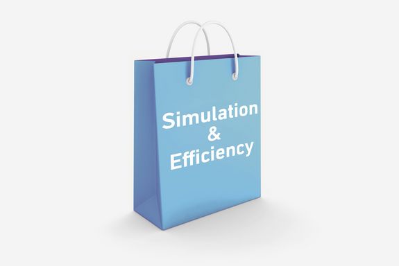 blue bag labeled "Simulation and Efficiency"