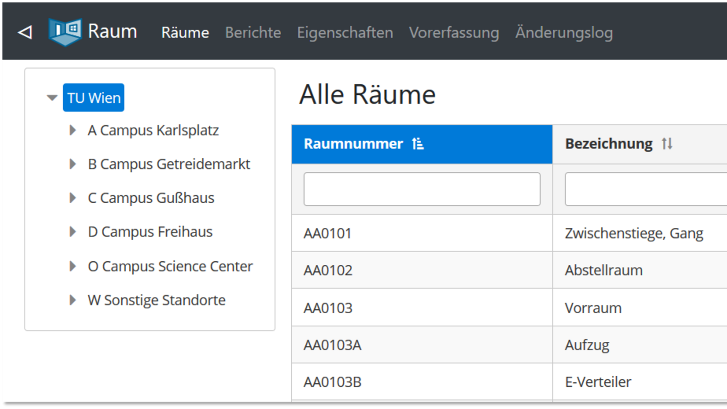 Screenshot Raumdatenbank