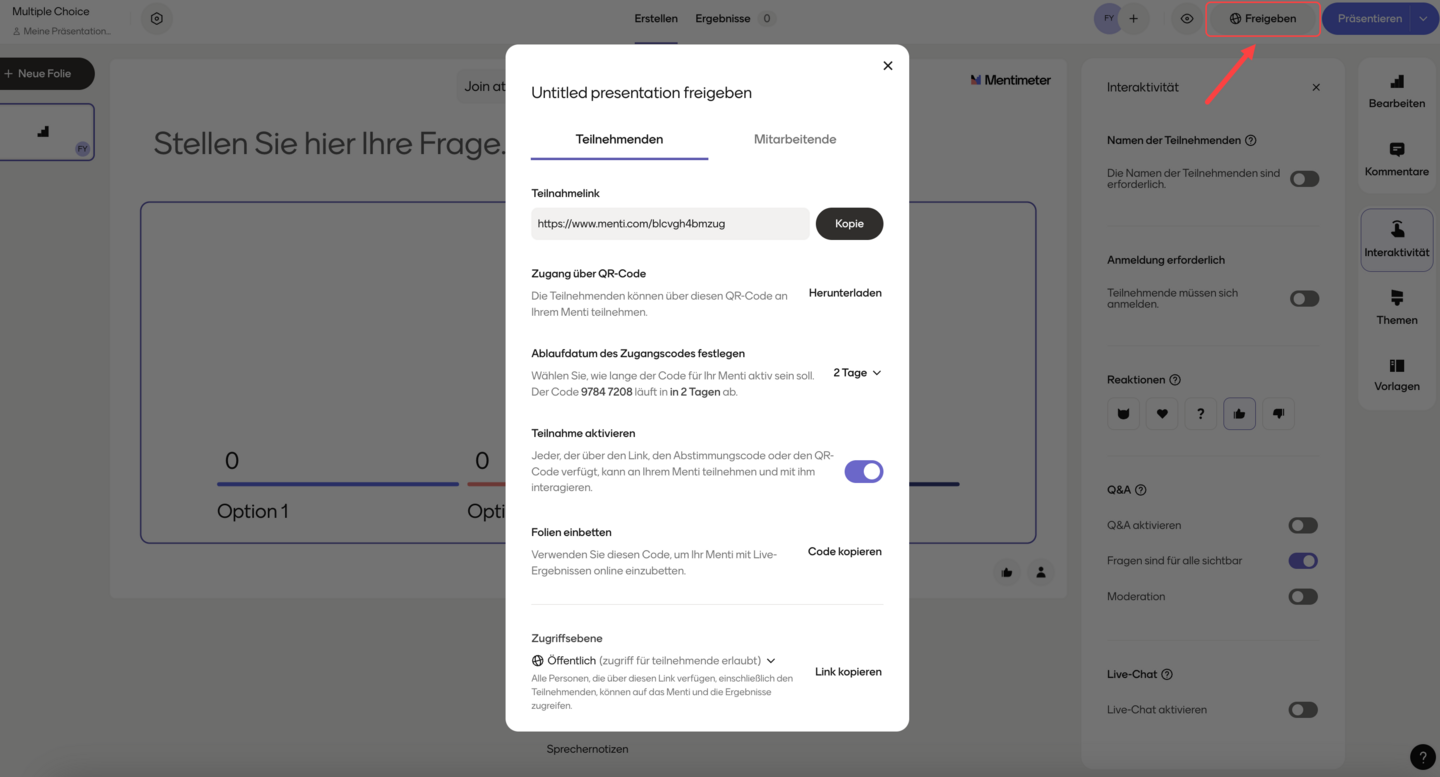 Präsentation für Teilnahme teilen
