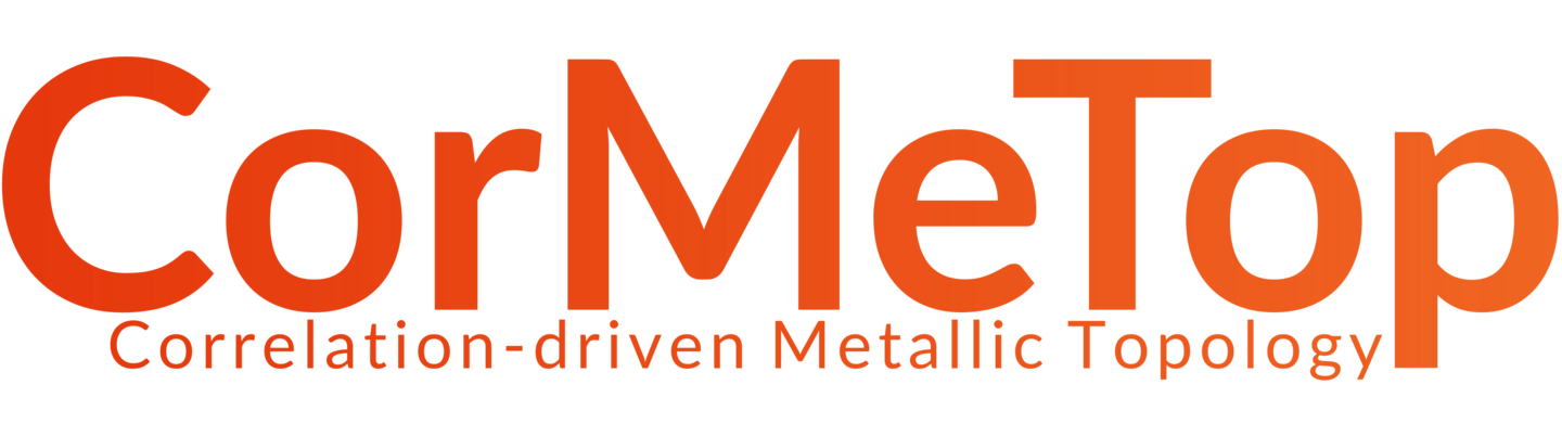 Orange acronym of project CorMeTop with orange project title "correlation-driven metallic topology" below..