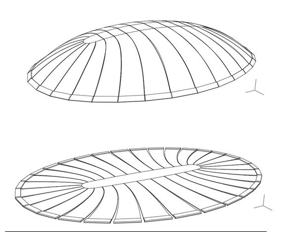 Geometrieoptimierte Schalenform und die abgewickelte ebene Platte für das „Aufblasen“ (Geometrieoptimierung DI Thomas Pachner)