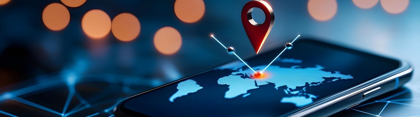  Smartphone with map location pin graphic. 