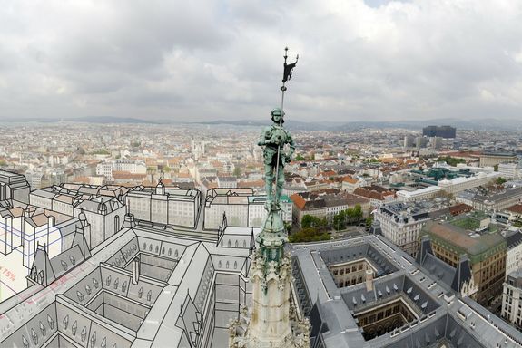 Die Dächer Wiens, kombiniert mit Computerrenderings