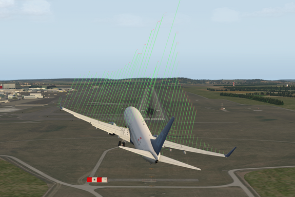 screenshot of an flight simulation with visualization of local lift distribution and drag