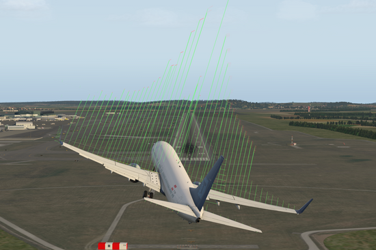 screenshot of an flight simulation with visualization of local lift distribution and drag