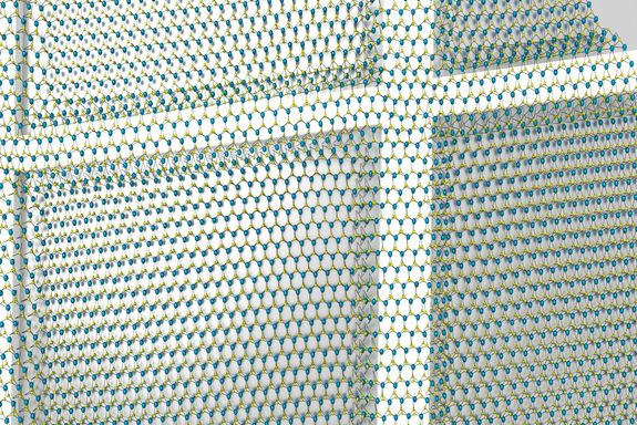 Wie ein Gummituch, das über ein Gerüst gebreitet wird, verbiegt sich auch die ultradünne Schicht auf atomarer Skala.