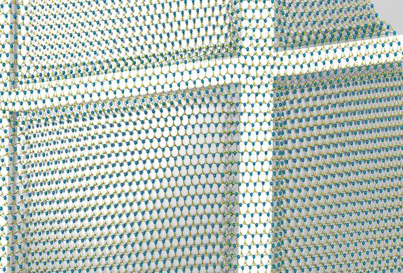 Wie ein Gummituch, das über ein Gerüst gebreitet wird, verbiegt sich auch die ultradünne Schicht auf atomarer Skala.