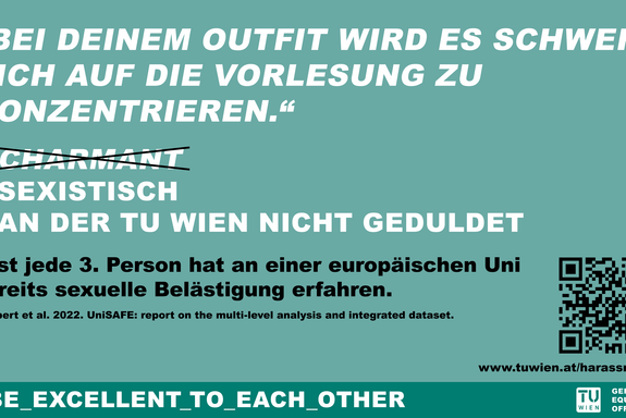 Ein Text auf türkisem Hintergrund. Der Text umfasst ein Sujet der Awarenesskampagne "Be excellent to each other".