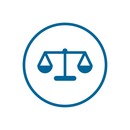 Unser Icon für "Rechtliche Aspekte": ausgeglichene Balkenwaage im Kreis.