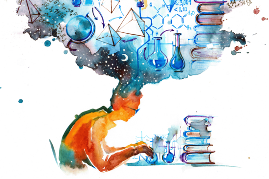 Wissenschaftler beim Experimentieren mit Denkwolke.