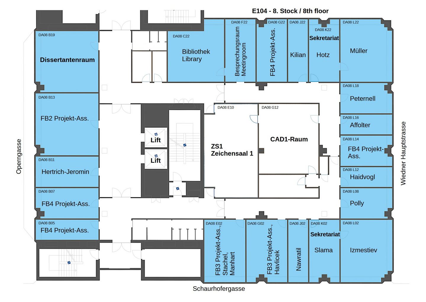 Raumplan Freihaus grüner Bereich 8. Stockwerk