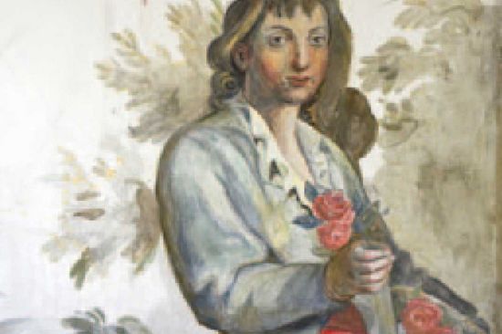 Marie Janssen: Ragazzo con Rose | Jüngling mit Rose - Kasein auf Putz (2012) - Kopie einer Temperamalerei von Ignazio Moder (1799) in der Villa di Geggiano | Siena (Foto: Daedalus)