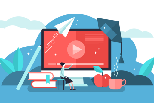 Online courses illustration, transparent background. Flat tiny person learn virtual concept. Modern knowledge development using internet training teaching. Webinar and distance lesson service.