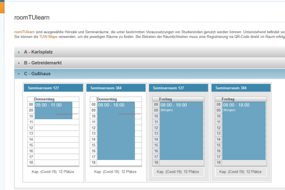 Screenshot: TISS roomTUlearn Übersicht