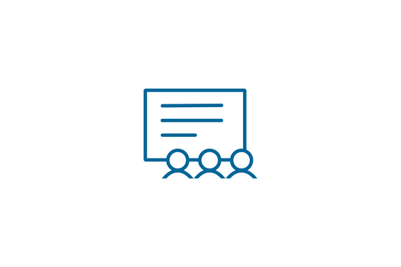 Unser Icon für Workshop in Blau auf weißem Grund.