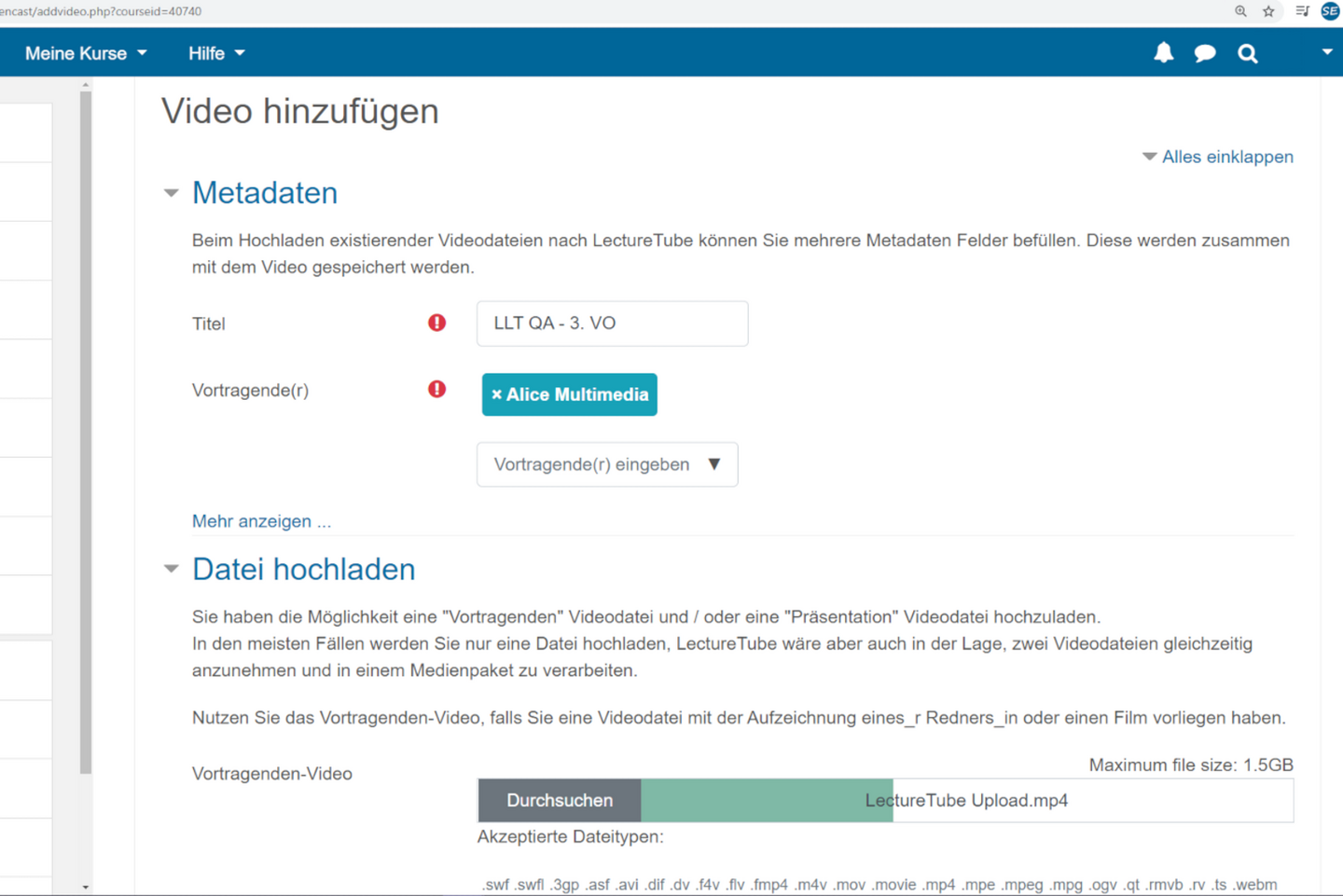 Screenshot LectureTube Upload