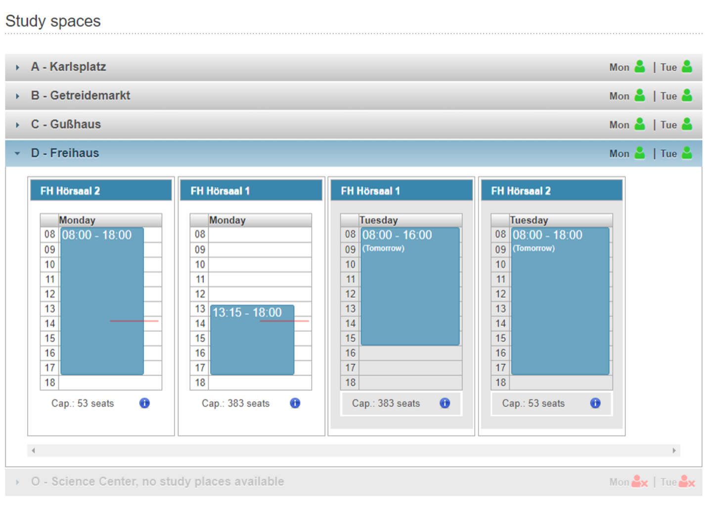 Screenshot TISS - Learning spaces