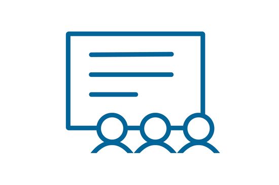 our icon for workshops: one presentation, three people in front of it