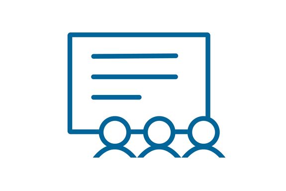 our icon for workshops: one presentation, three people in front of it