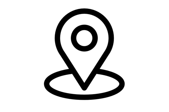 The image shows the icon for a location. It shows a rounded arrow pointing to a circle.