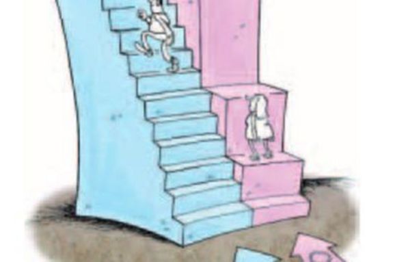 Illustration der Karriereleiter Mann vs. Frau