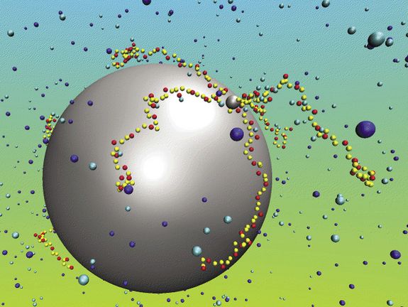 Teilchen lagern sich gezielt an Kolloid-Partikeln an.