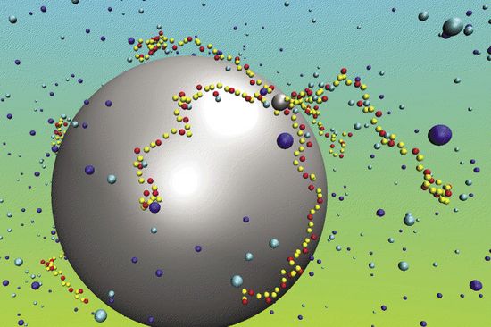Teilchen lagern sich gezielt an Kolloid-Partikeln an.