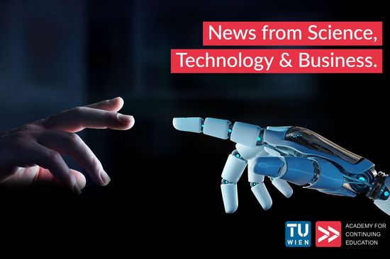 zwei Hände, rechts Menschenhand, links Roboterhand