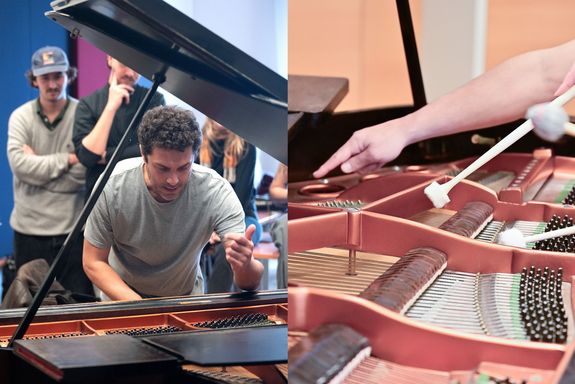 The photos show moments from the teaching process of music improvisations led by Christos Marantos.
