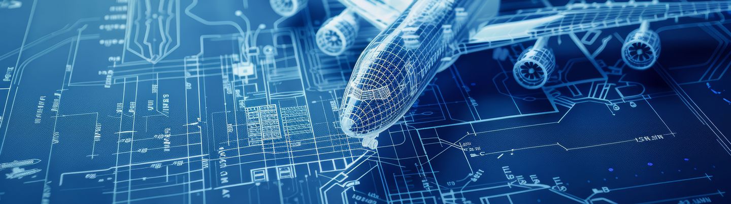 Detaillierte technische Zeichnung, die eine Reihe von Luftfahrtkomponenten zeigt und den Schwerpunkt auf fortschrittliche Luft- und Raumfahrttechnik legt, Nahaufnahme