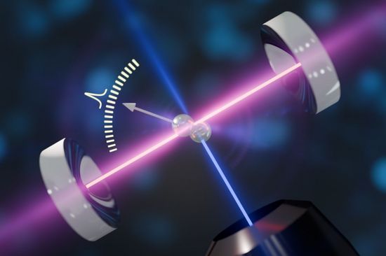 Laser zwischen zwei Spiegeln trifft auf Partikel