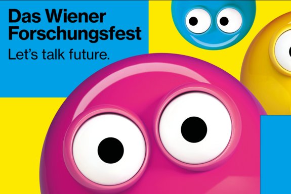 Banner Wiener Forschungsfest mit bunten runden Kreisen mit Augen