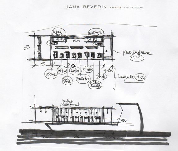 Skizze Ausstellungsgestaltung, Biennale 2008 in Venedig (Arch. DI Dr. Jana Revedin, Venedig)