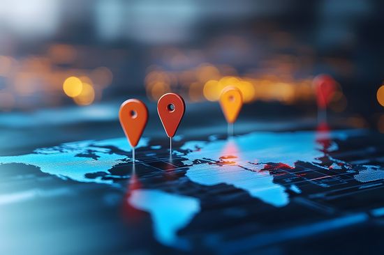A close-up of a digital map featuring location pins, showcasing advancements in navigation and mapping technology.