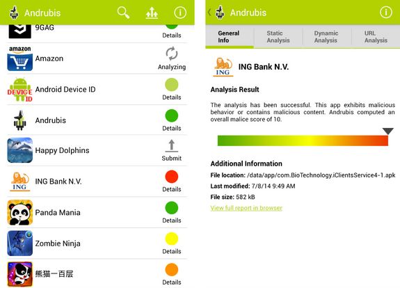 Andrubis schickt die Daten an einen Server und liefert Testergebnise zurück.