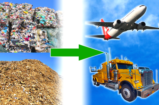 homogeneous plastic and wood waste to aircraft and trucks