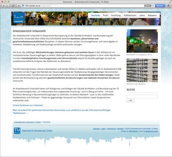 Screenshot der neuen Homepage des AB Urbanistik Screenshot der neuen Homepage des AB Urbanistik