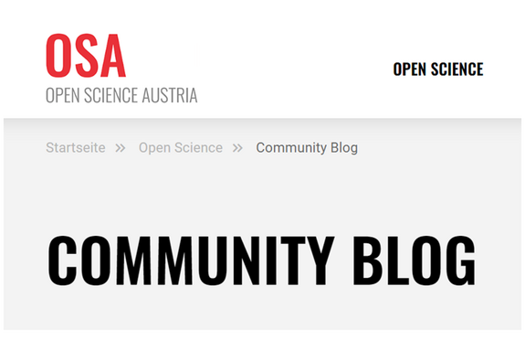 Screenshot of the OSA website. In capital letters: "OSA Open Science Austria" and "Community Blog"