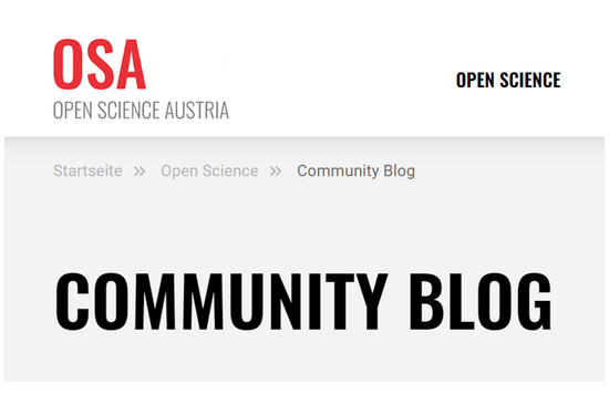 Screenshot der OSA-Webseite. In großer Schrift: OSA Open Science Austria und Community Blog