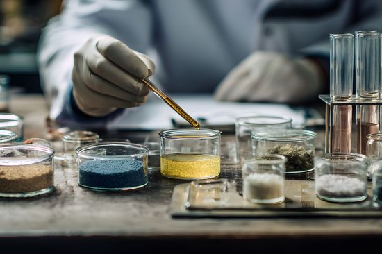  Wissenschaftler_in analysiert im Labor Seltenerdelemente für wissenschaftliche Zwecke